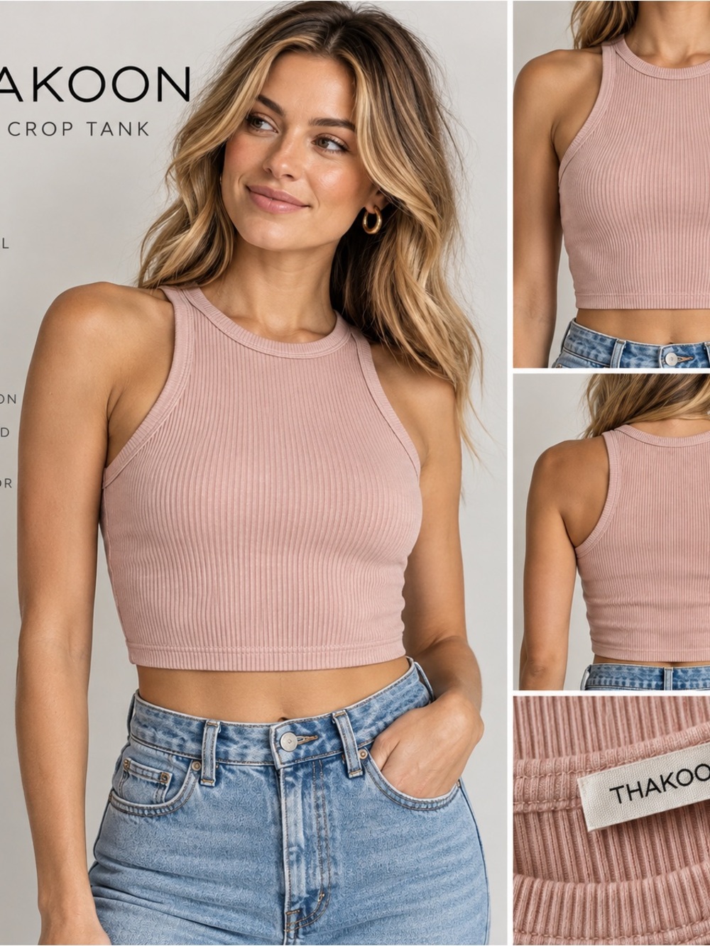 NWT Thakoon Dusty Pink Ribbed Cotton Crop Tank Top XS